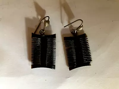Novelty Toothcomb/Louse-Comb Earings Horn? Bought India 1980s 3.5cm Drop • £5