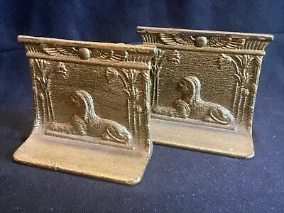 Antique Art Deco Pair Egyptian Revival Sphinx Cast Iron Bookends • $39.99