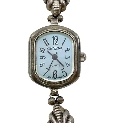 Geneva Womens Silver Tone Blue Dial Watch Working • $7.49