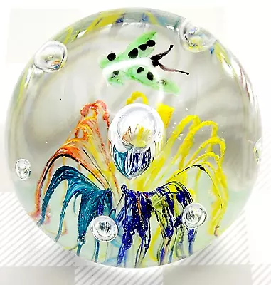 Art Glass Paperweight BUTTERFLIES ABSTRACT Art Deco Design Bubbles Murano Style • $16.95