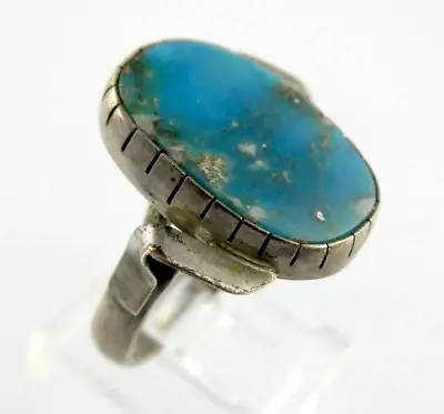 Vintage Unmarked Southwestern Sterling Silver Turquoise Ring Size 7 5.5g • $93.50