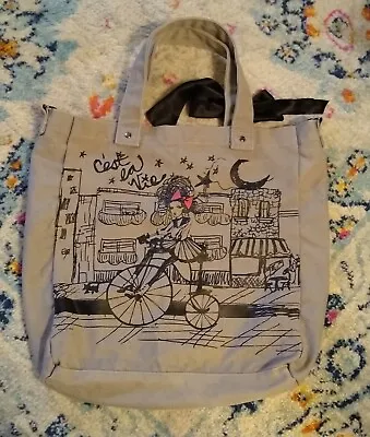 Steampunk Graphic Canvas Gray Tote Bag Bicycle Girl Gothic Forever 21 • $14.95