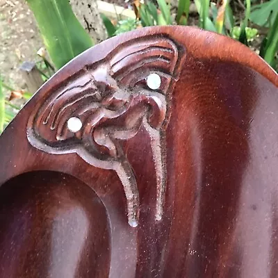 Vintage MĀori Hand Carved Wooden Bowl With Paua Shell Eyes Beautiful  • $18.65