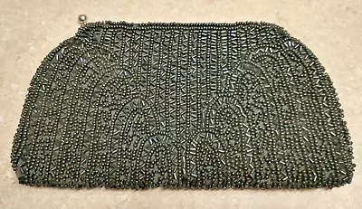 Vintage Czechoslovakia Art Deco Beaded Black Evening Clutch Purse Glass Beads • $20