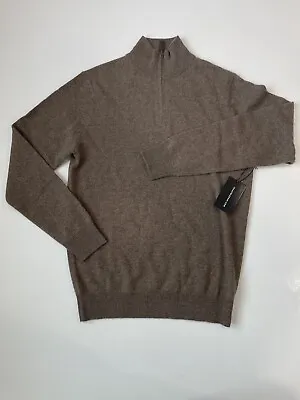 Isaac Mizrahi New York Men Sz Small 2 Ply Cashmere 1/4 Zip Sweater Brown • $90