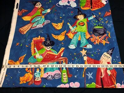 WIZARD KIDS Magic Potions Flying Brooms Merlin Fantasy RARE IMPORT Fabric BTY • $14.75