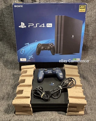 $320 • Buy Sony PlayStation 4 Pro 1TB Console - Jet Black With Box And Blue Controller