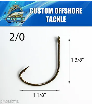 50 Size 2/0 Custom Offshore Tackle Kahle Offset Black Nickel Hooks Straight Eye • $7.65