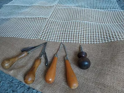 2 X Rag Rug Making Browns Bodger Tools Latch Hooks Rug Hook Hessian Canvas • £11.50