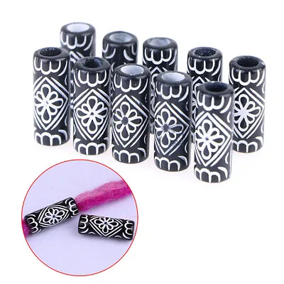 10 Pcs Black Acrylic Viking Hair Braid Beard Dreadlock Beads Hair AccessoriFM • $1.46