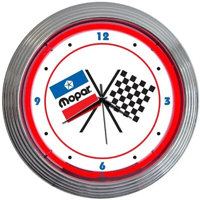 Neon Clock Sign Mopar Chrysler Hemi Racing Flags Garage Wall Lamp Light Dodge • $79.99