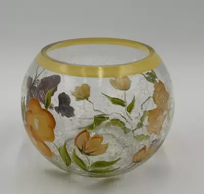 Fifth Avenue Crackle Glass Votive Candle Holder Buttercup Hand Painted Vintage • £19