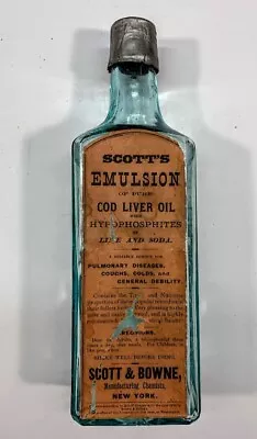 Vintage Medicine Bottle - Scott's Emulsion Cod Liver Oil - With Label • $13.50