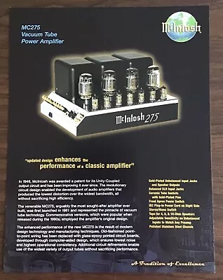 McIntosh MC275 Vacuum Tube Power Amplifier Brochure  • $7.50