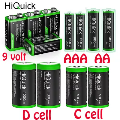 HiQuick AA AAA C D Cell Rechargeable Batteries NI-MH 1.2V / 9 Volt Battery Lot • $82.99