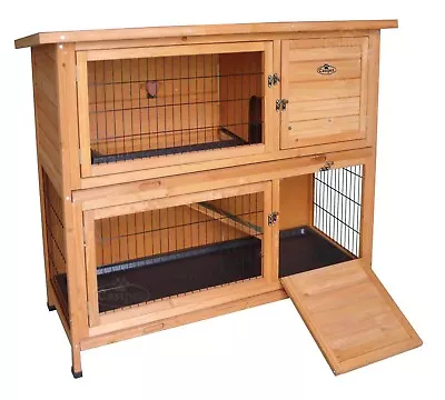 Wooden Bunny Rabbit Hutch Guinea Pig Ferret 4ft Two Tier Wood Pet House Shelter • £124.99