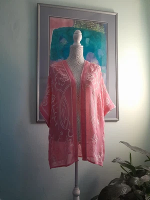 £8 • Buy Topshop Pink Kimono White Embroided  S M L. Cover Up