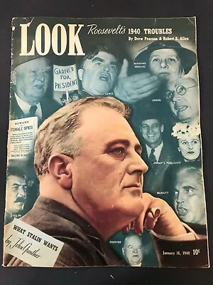 January 1940  Vtg LOOK Magazine FDR Stalin Sonja Henie • $22.99