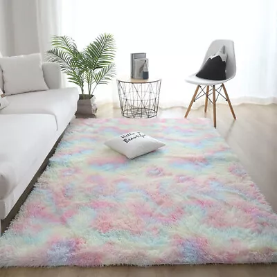 Fluffy Rugs Large Shaggy Rug Living Room Bedroom Anti-Slip Soft Carpet Floor Mat • £14.55