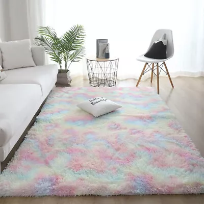 Large Rug Shaggy Fluffy Rugs Anti-Slip Super Soft Mat Living Room Bedroom Carpet • £9.28