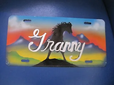 Vintage Metal Novelty Licence Plate Hand Painted Granny Black Horse  Mountai • $19.95