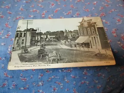 (1032) Old Postcard Bridge Street Looking West Mayville Wis General Creasing Wea • $9.99