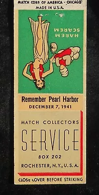 1940s WW2 Match Collectors Service Remember Pearl Harbor Sexy PinUp Rochester NY • $6.73