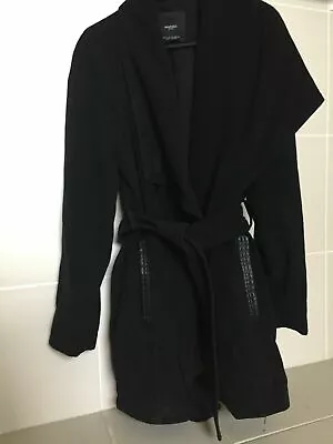 $40 • Buy MANGO Women's Black Wool Coat With Belt And Pockets, Size Eur Small / US XS