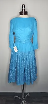 Vinatge NWT 1950s 1960s L'aiglon Blue Chiffon And Lace Dress Size 14 • $125