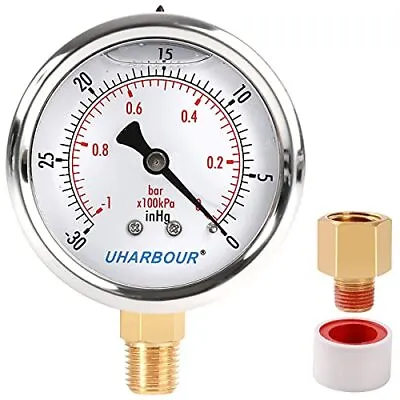$18.89 • Buy UHARBOUR Glycerin Filled Vacuum Pressure Gauge 2-1/2 Clear Dial1/4NPT Bottom ...