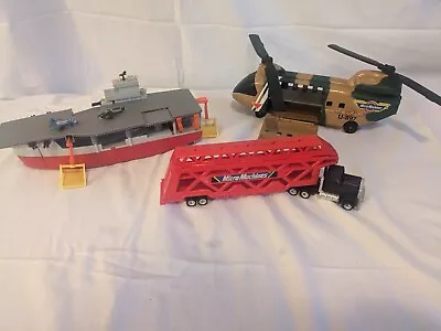 3 VNTG Galoob Micro Machines Helicopter Big Rig Hauler Aircraft Carrier • $35