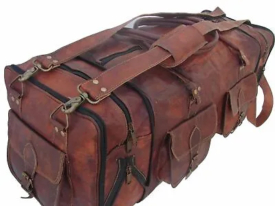 $75.05 • Buy 30  Men's Genuine Leather Luggage Gym Weekend Overnight Duffel Large Vintage Bag