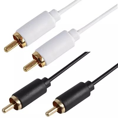 Single RCA Cable Phono Lead Slim Slimline Male To Male Audio Speaker Black White • £2.49