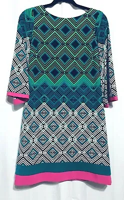 Eliza J Dress Womens 6 Multicolor Geometric Print Jersey Knit Retro Y2K Boho • £34.48