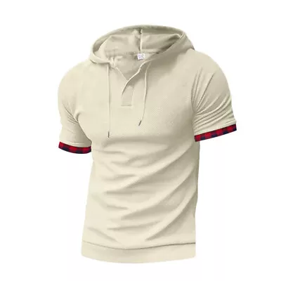 Men's Spring/Summer Leisure Sports Short Sleeved T-shirt Top Large Waffle Hoodie • $26.59