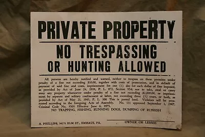 Vintage '73 Cardboard Paper Sign 8.5x11  PRIVATE PROPERTY NO TRESPASSING • $7.99