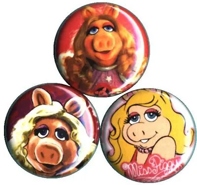 Miss Piggy Set Of 3 Buttons-Pins-Badges Muppets*Muppet Show* Party Supplies • $2.51