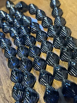 Iridescent Pressed Glass Blue Black  Vintage  Czech Glass   12 In Strand Beads • $12.50