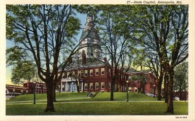 Postcard-Annapolis Maryland State House Linen  1507 • $5.49