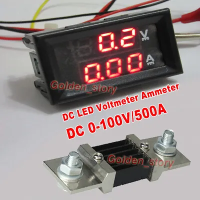 DC 0-100V 500A Digital Dual LED Voltmeter Ammeter Amp Volt Meter + Shunt 12V 24V • $19.26