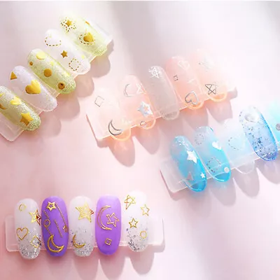 £2.95 • Buy 3DSilver Gold Geometric Star Moon Design Nail Stickers Decals Manicure Art Tools