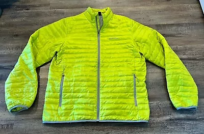 RARE Eddie Bauer Travex Down Jacket Mens Large Volt Yellow 700 Puffer Coat • $52.99