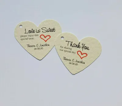 £1.25 • Buy Personalised HEART SHAPE Wedding Favour Tags /Thank You/Love Is Sweet/CREAM CARD