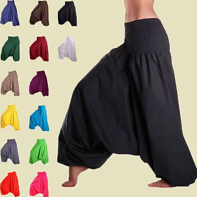 Men & Women Harem Pants Cotton Baggy Yoga Afghani Genie Indian Aladdin Trouser • $19.99