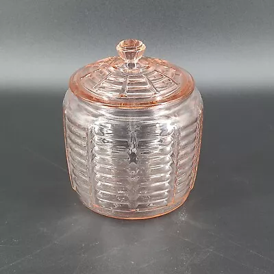 Vintage Pink Depression Glass Beehive Biscuit Cookie Jar With Lid • $25.99