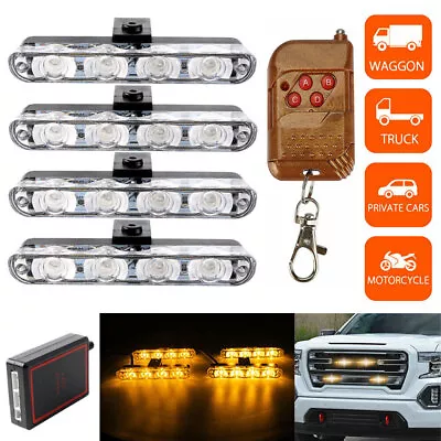 16 LED Car Amber/White Police Strobe Flash Light Dash Emergency Warning Lamp Kit • $14.99