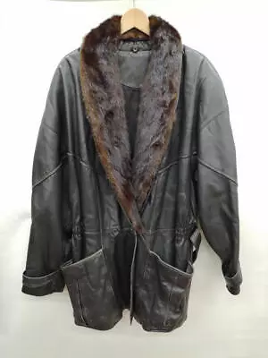 Cabvri Blk Fur Collar Leather Coat • $124.91