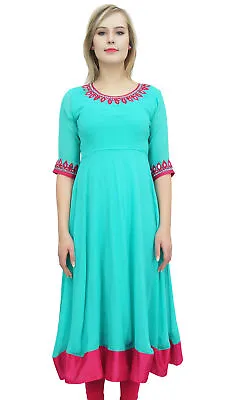 $39.59 • Buy Bimba Womens Turquoise Embroidered Anarkali Georgette Indian Ethnic Clothing