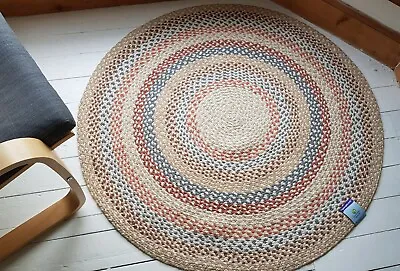 Cotton Blue Rust Beige Circle Cottage Braided Biodegradable Circular Rugs SALE • £39.99