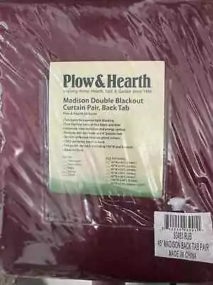 Plow & Hearth Curtain Pair Madison Double-Blackout-Tab Panels 40 Wx45 L Ruby Red • £28.50